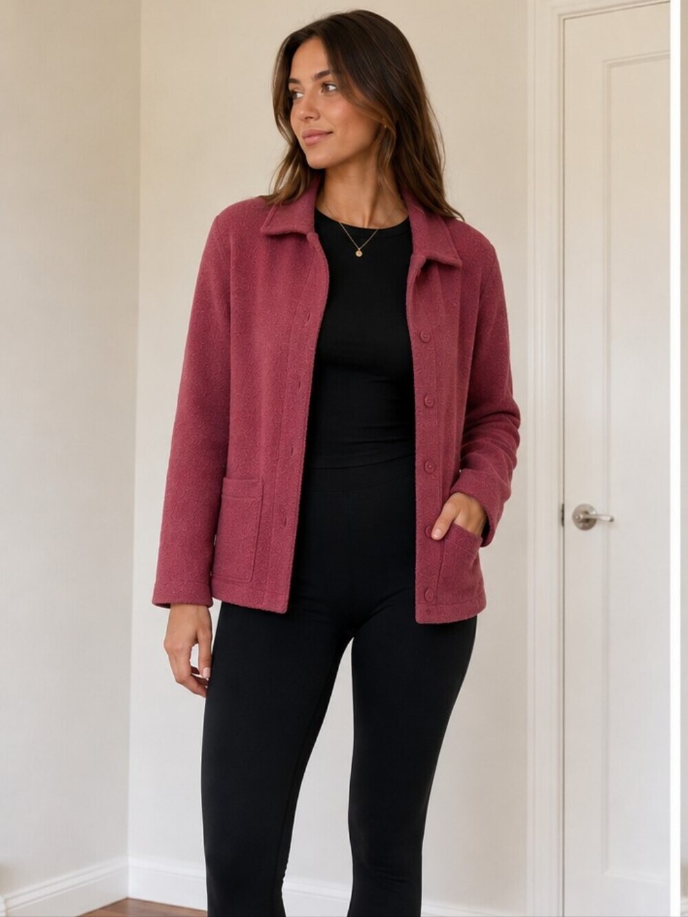 Madison Studio Merino Wool Button Hot Pink Vintage Stretch Cardigan jacket  S